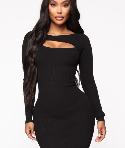 Ribbed Mini Dress - Black